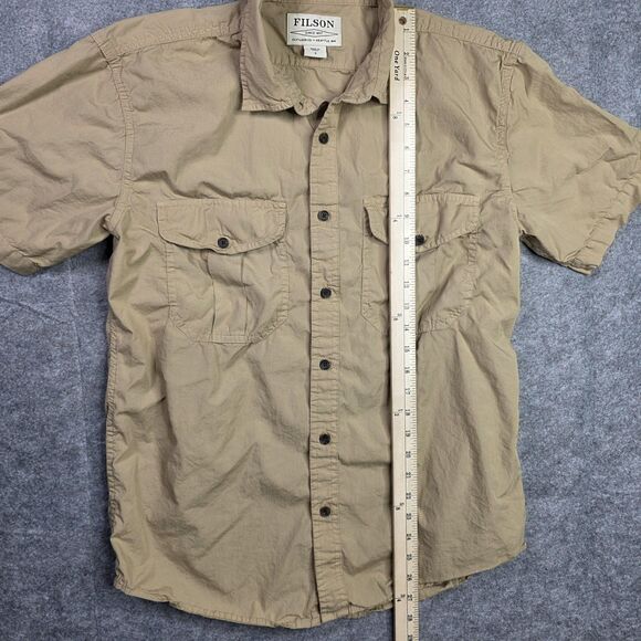 Filson Shirt Mens Small Tan Short Sleeve Button Down Utility Outdoor Pockets - Picture 5 of 7